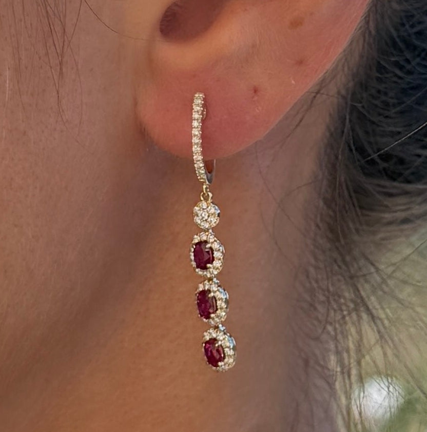 Ruby Drop Earrings with Diamond Halos