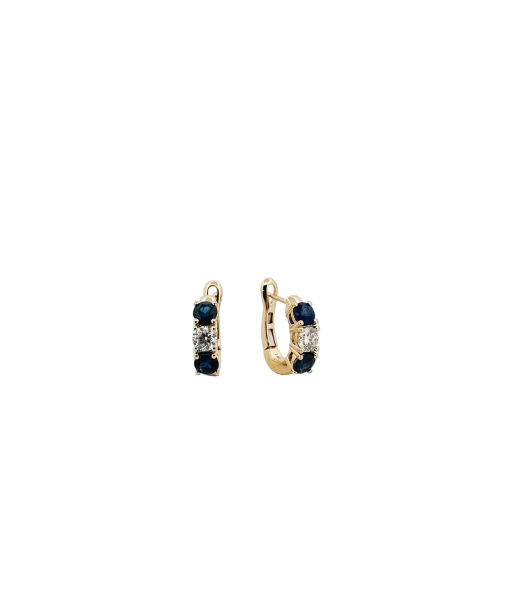 Three-Stone Sapphire and Diamond Hoop Earrings