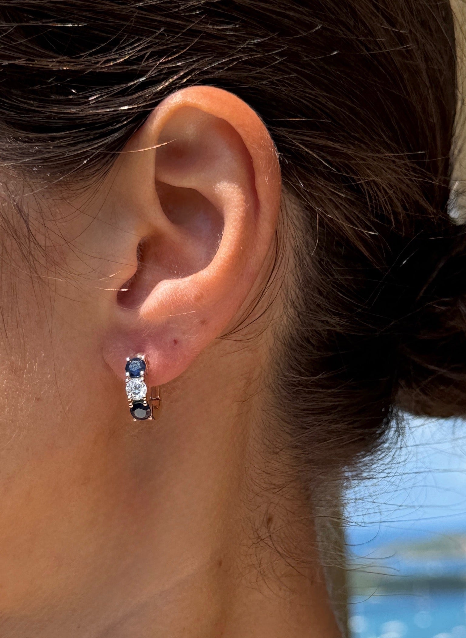 Three-Stone Sapphire and Diamond Hoop Earrings