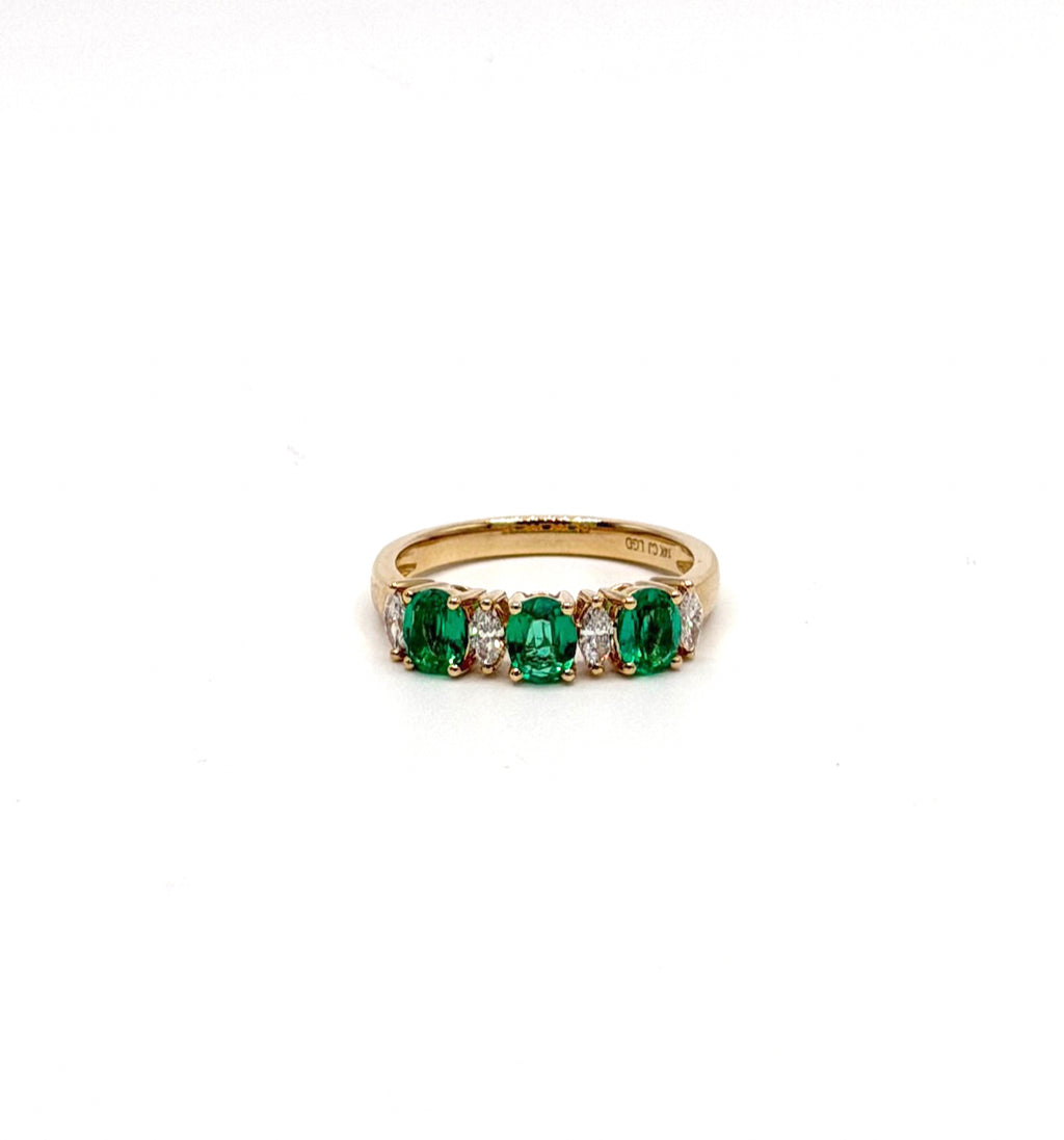 Lab Oval Emerald and Marquise Diamond Band - PREORDER