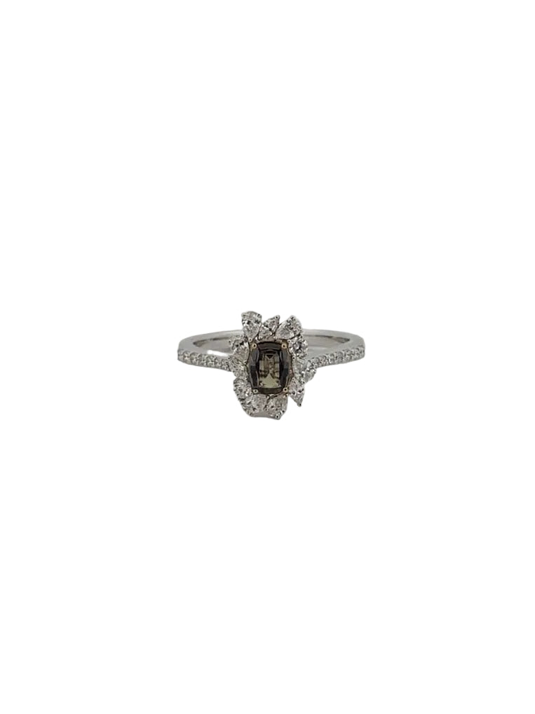 Alexandrite Ring with Pear Cut Diamond Halo