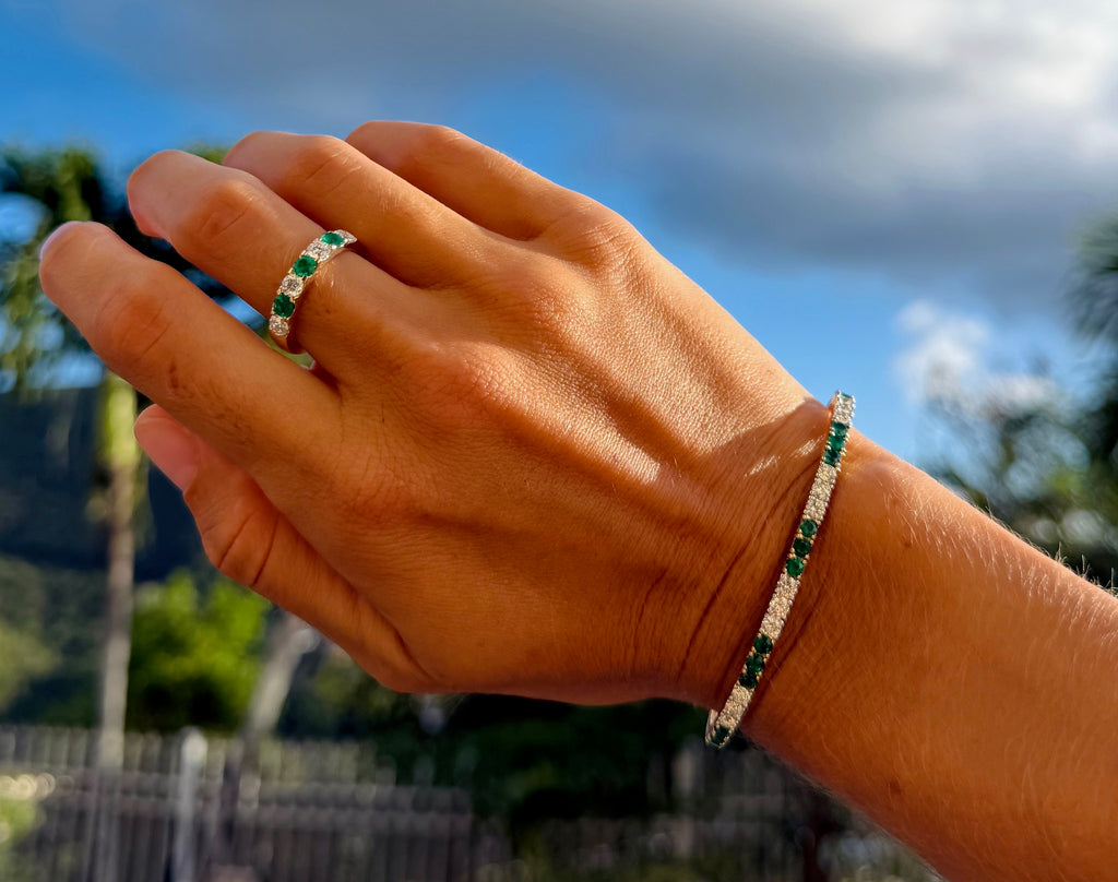 Seven Stone Emerald and Diamond Band