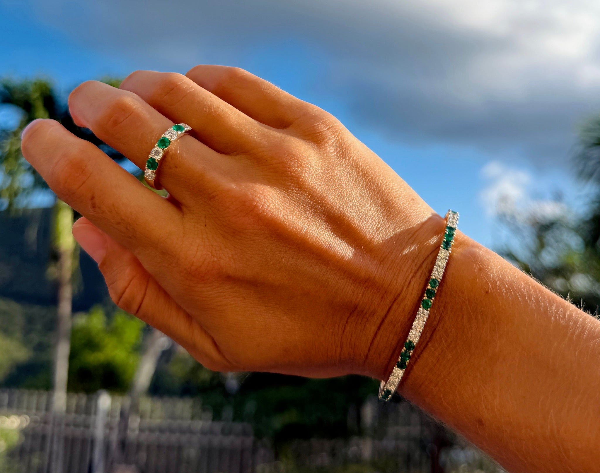 Seven Stone Emerald and Diamond Band