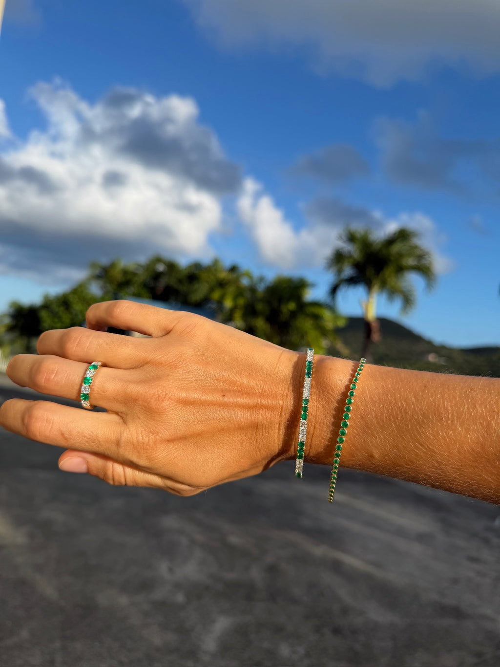 Seven Stone Emerald and Diamond Band