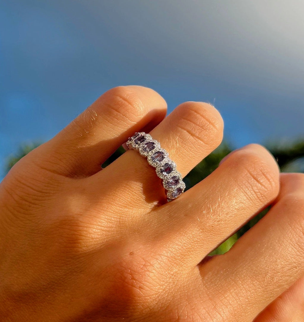 GIA Alexandrite Ring with Diamond Halos