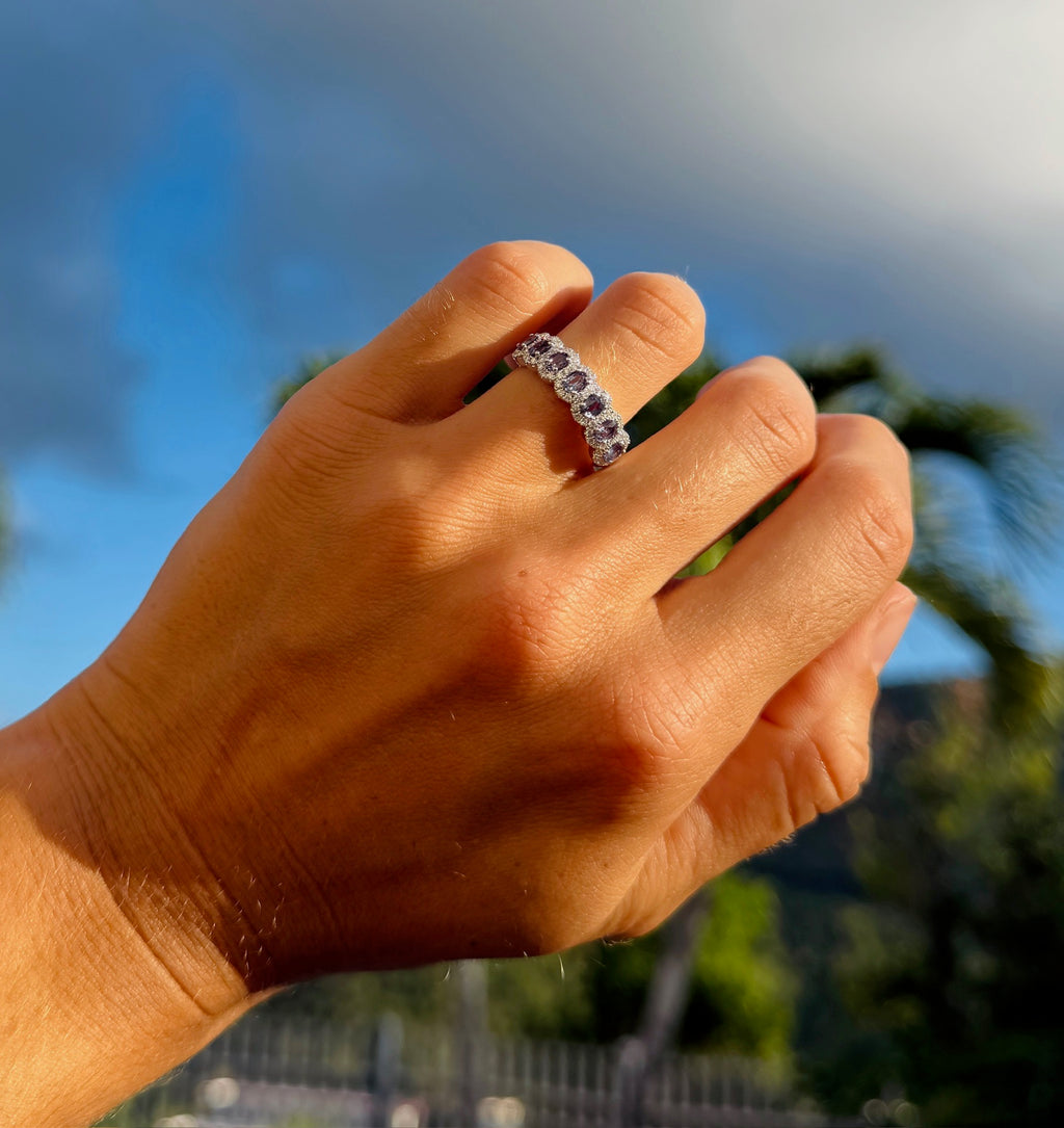 Alexandrite Oval Seven Stone Ring - GIA Certified Natural
