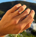 Round Ruby Ring with Pear Shaped Diamond Accents
