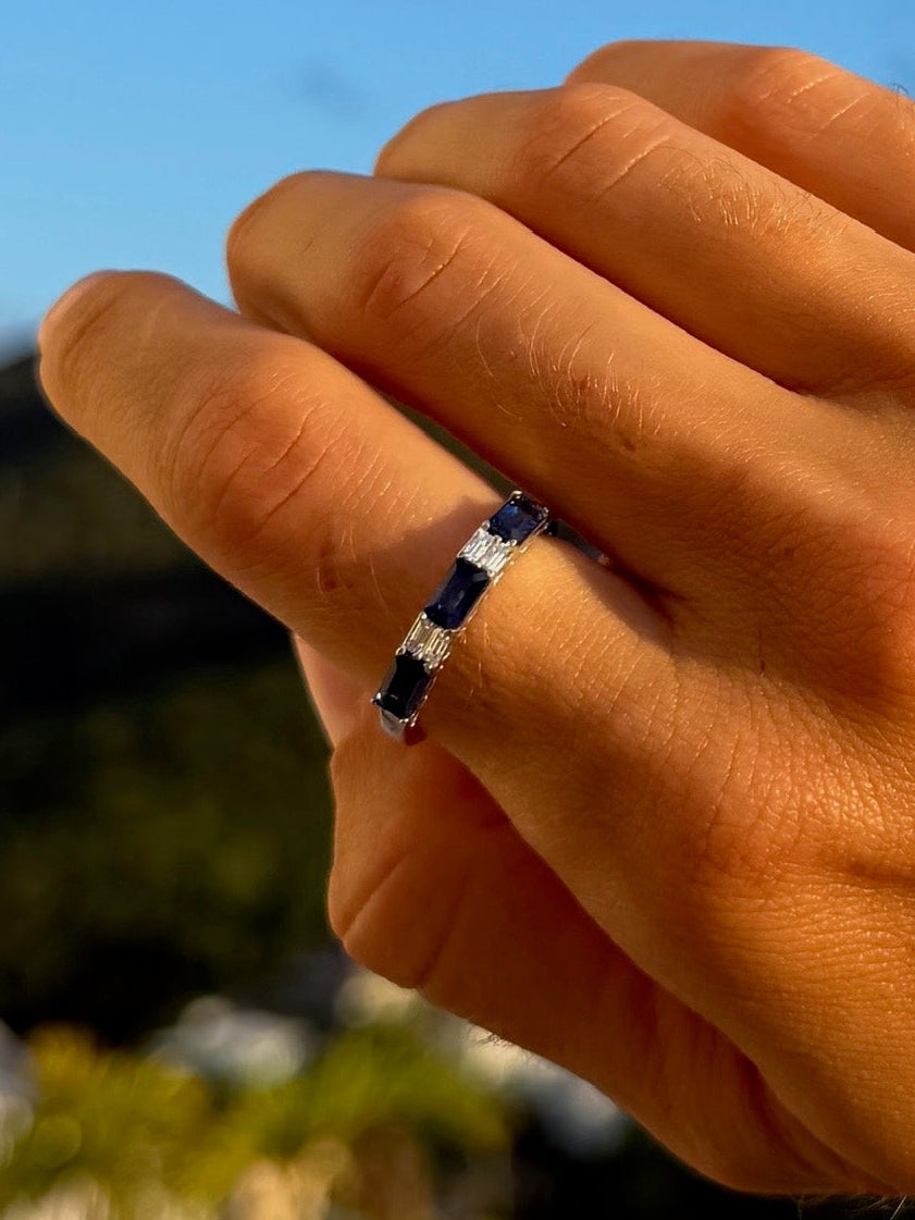 5 Stone East-West Sapphire and Diamond ring