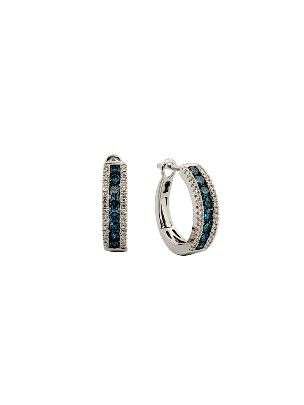 Blue & White Diamond Hoop Earrings