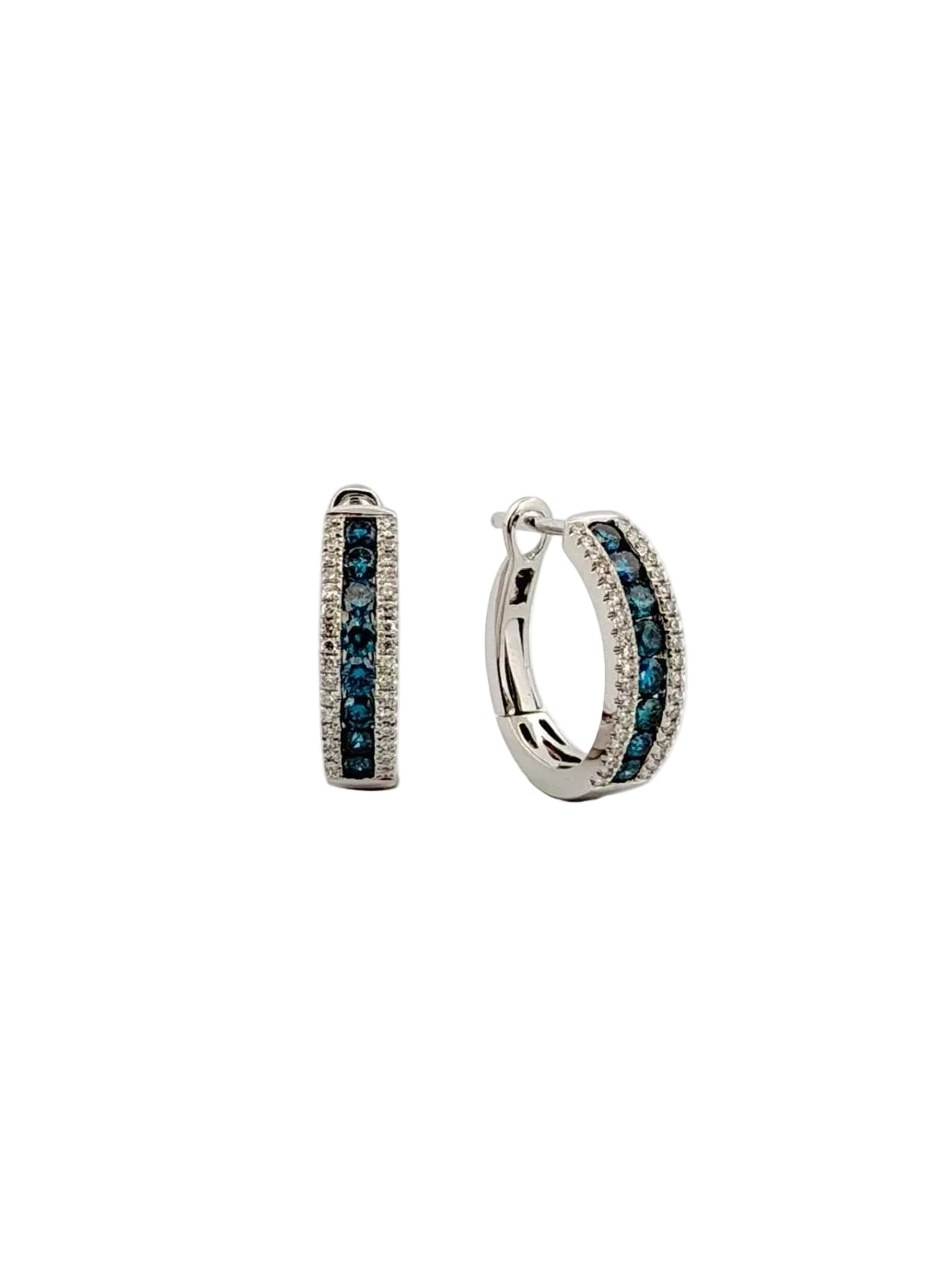Blue & White Diamond Hoop Earrings