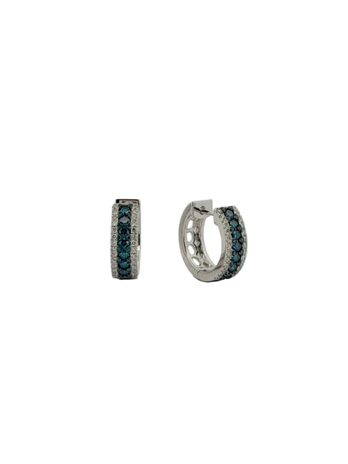 Blue & White Diamond Huggie Earrings