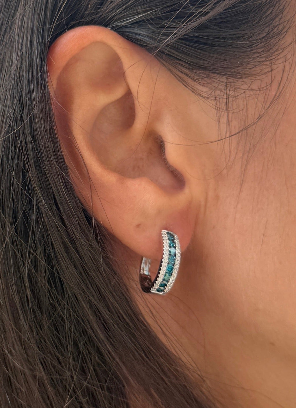 Blue & White Diamond Hoop Earrings