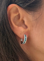 Blue & White Diamond Hoop Earrings
