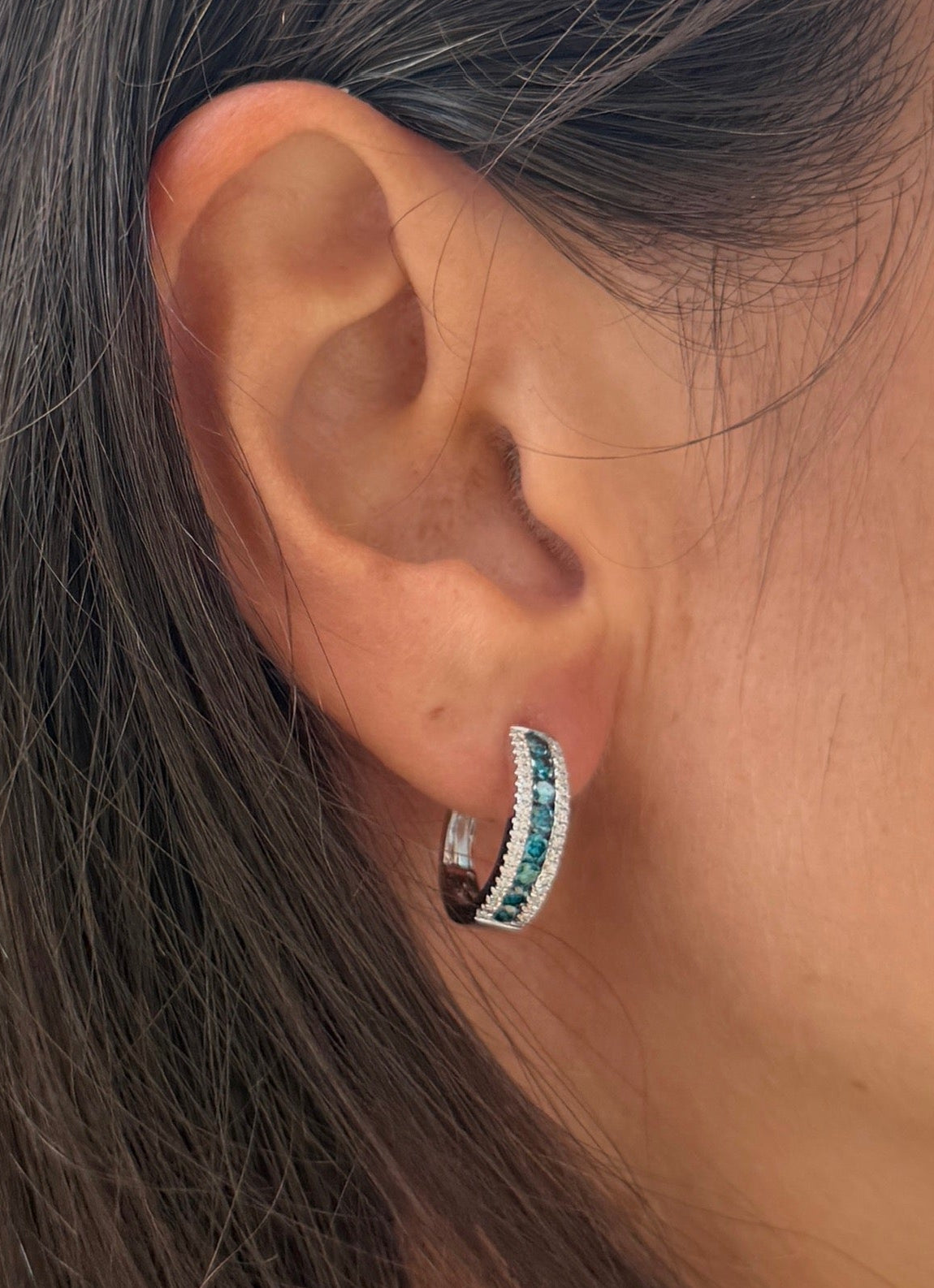 Blue & White Diamond Hoop Earrings