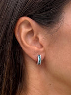 Blue & White Diamond Huggie Earrings