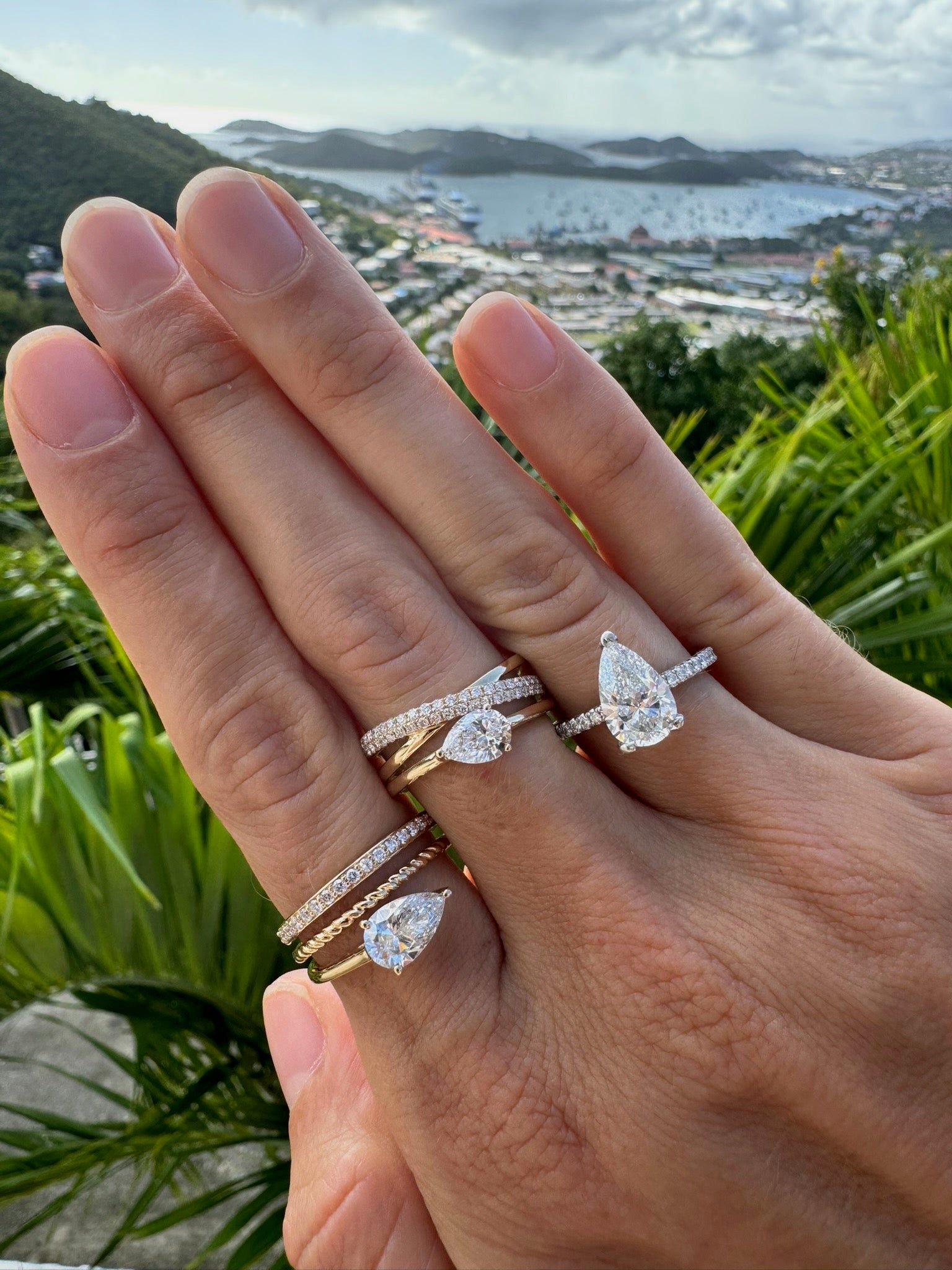 Criss-Cross Pave & Pear Lab Diamond Ring