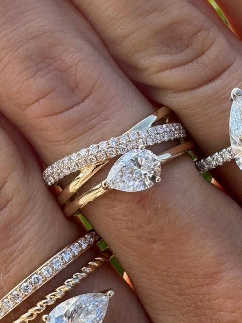 Criss-Cross Pave & Pear Lab Diamond Ring