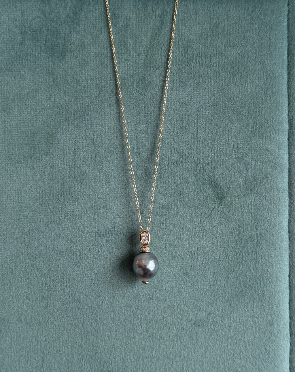 Black Pearl and Diamond Pendant Necklace