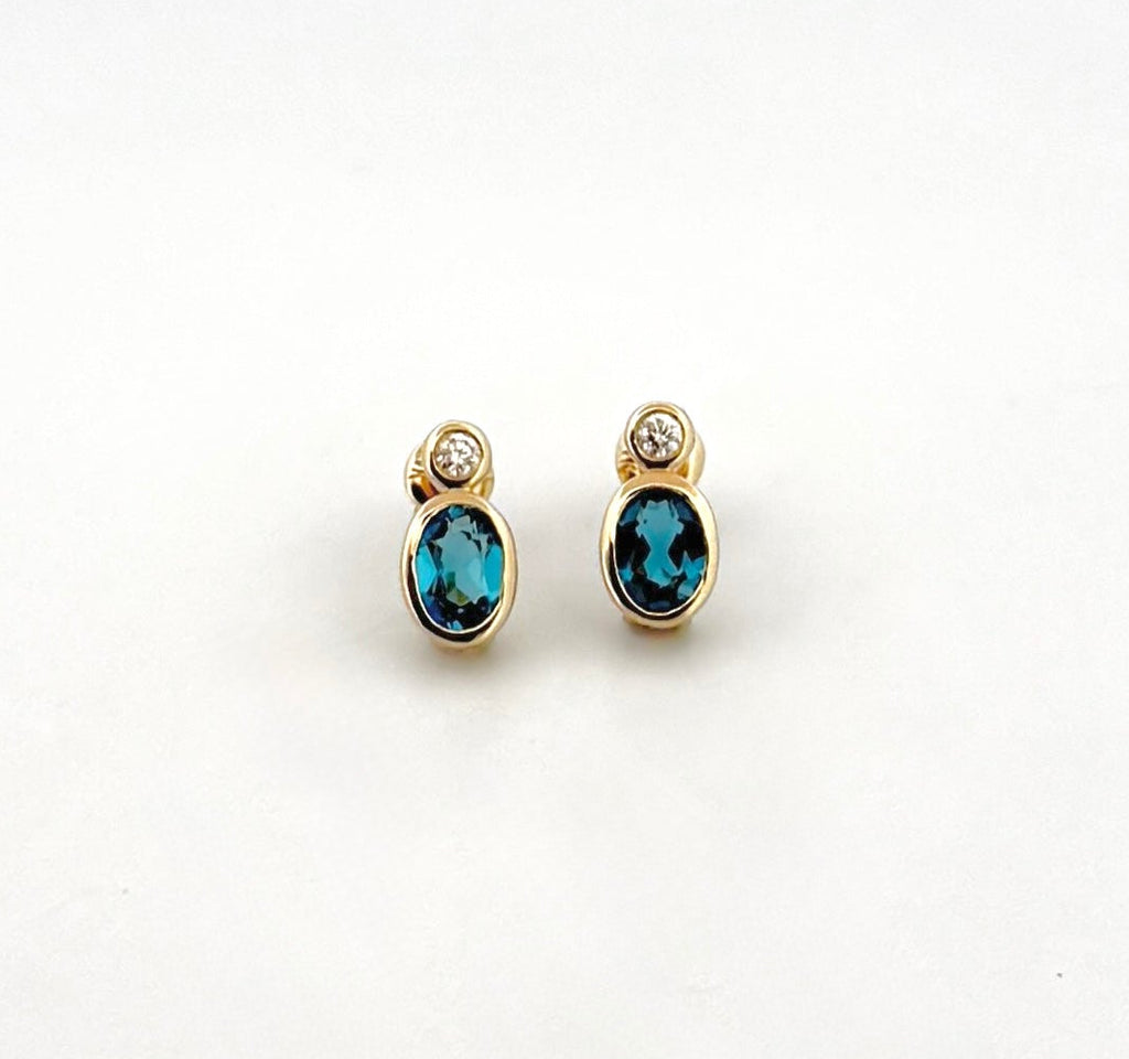 London Blue Topaz and Diamond Bezel Earrings