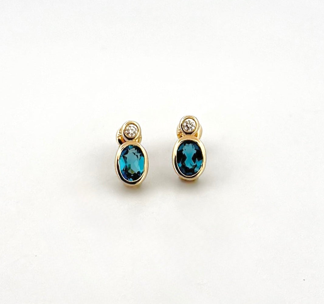 London Blue Topaz and Diamond Bezel Earrings