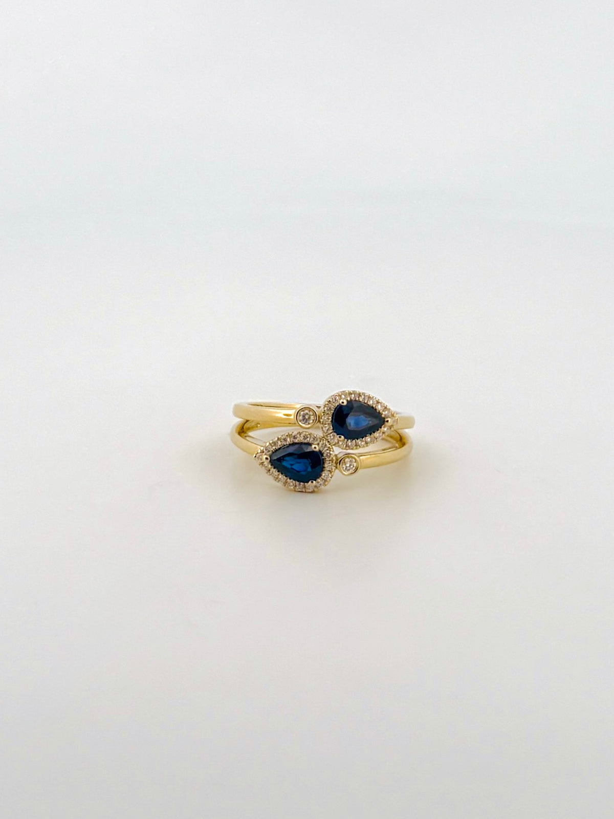Sapphire Pears and Diamond Double Band Ring
