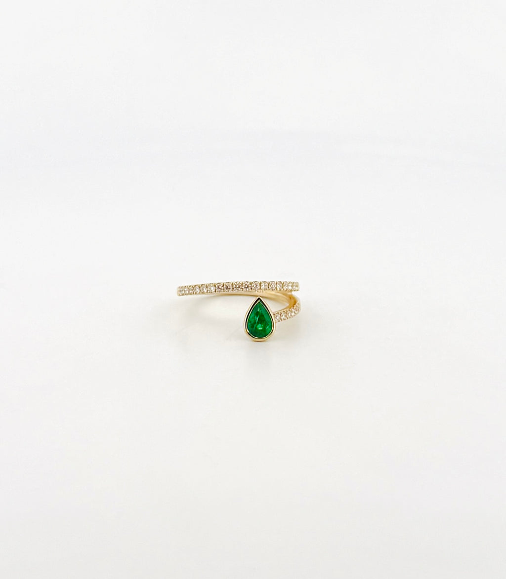 Pear Emerald and Diamond Wrap Ring