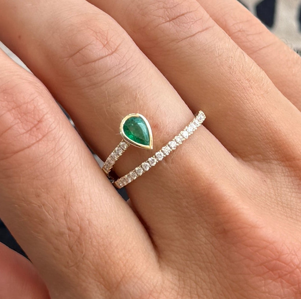 Pear Emerald and Diamond Wrap Ring