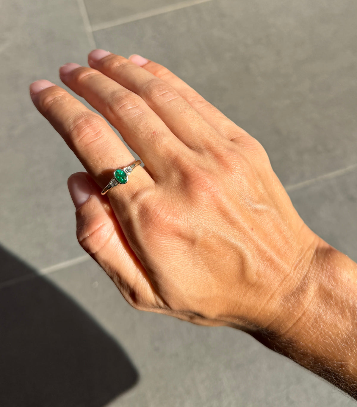 Emerald and Diamond Baguettes Bezel Ring