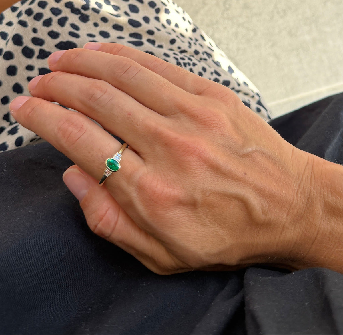 Emerald and Diamond Baguettes Bezel Ring