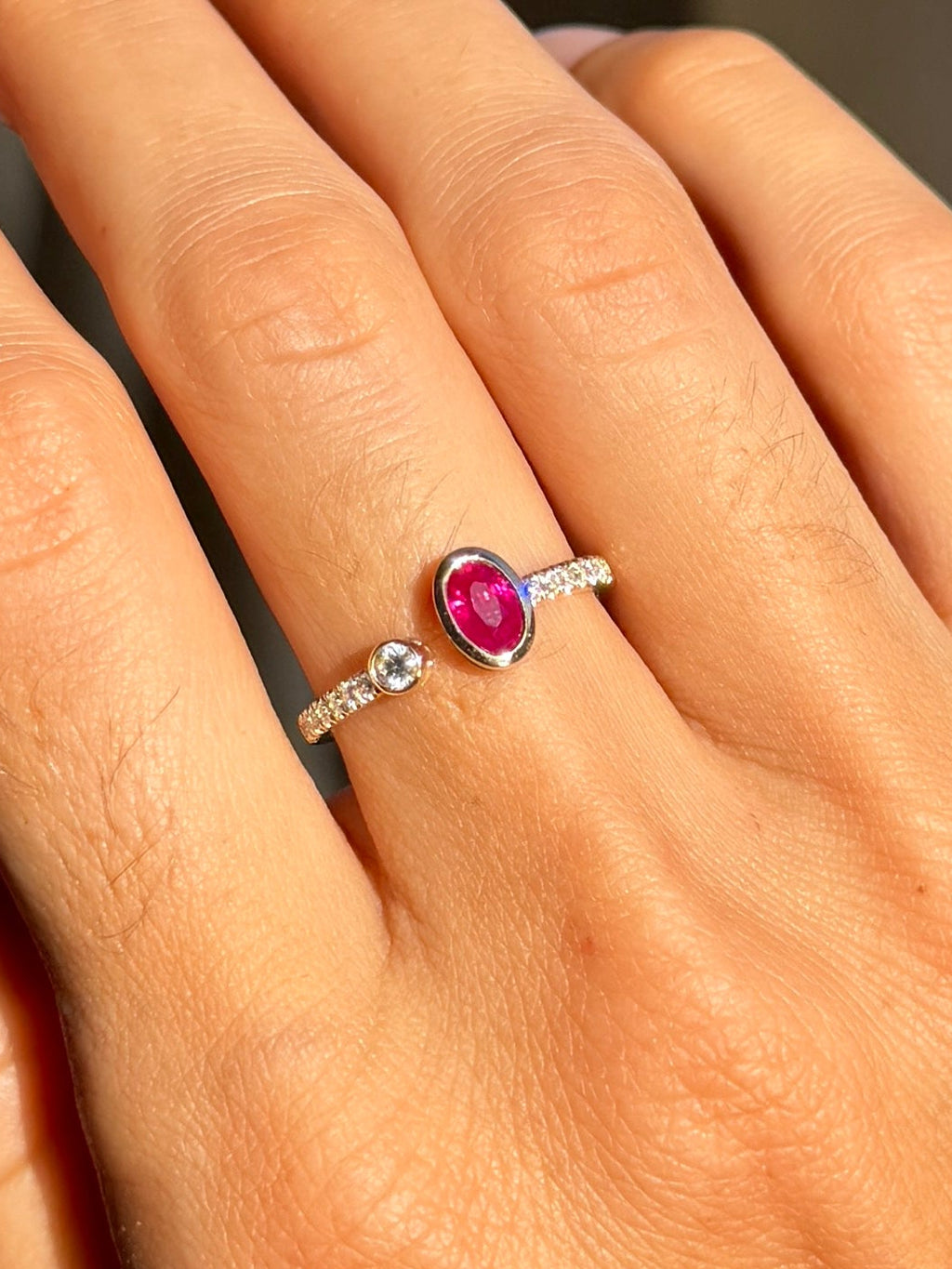 Oval Ruby and Diamond Open Ring