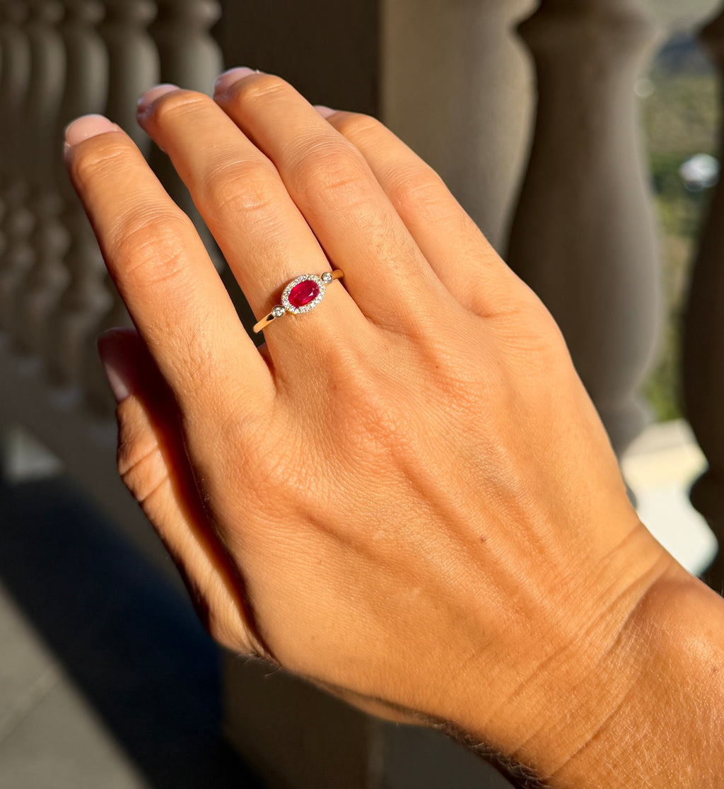 Ruby and Diamond East-West Ring