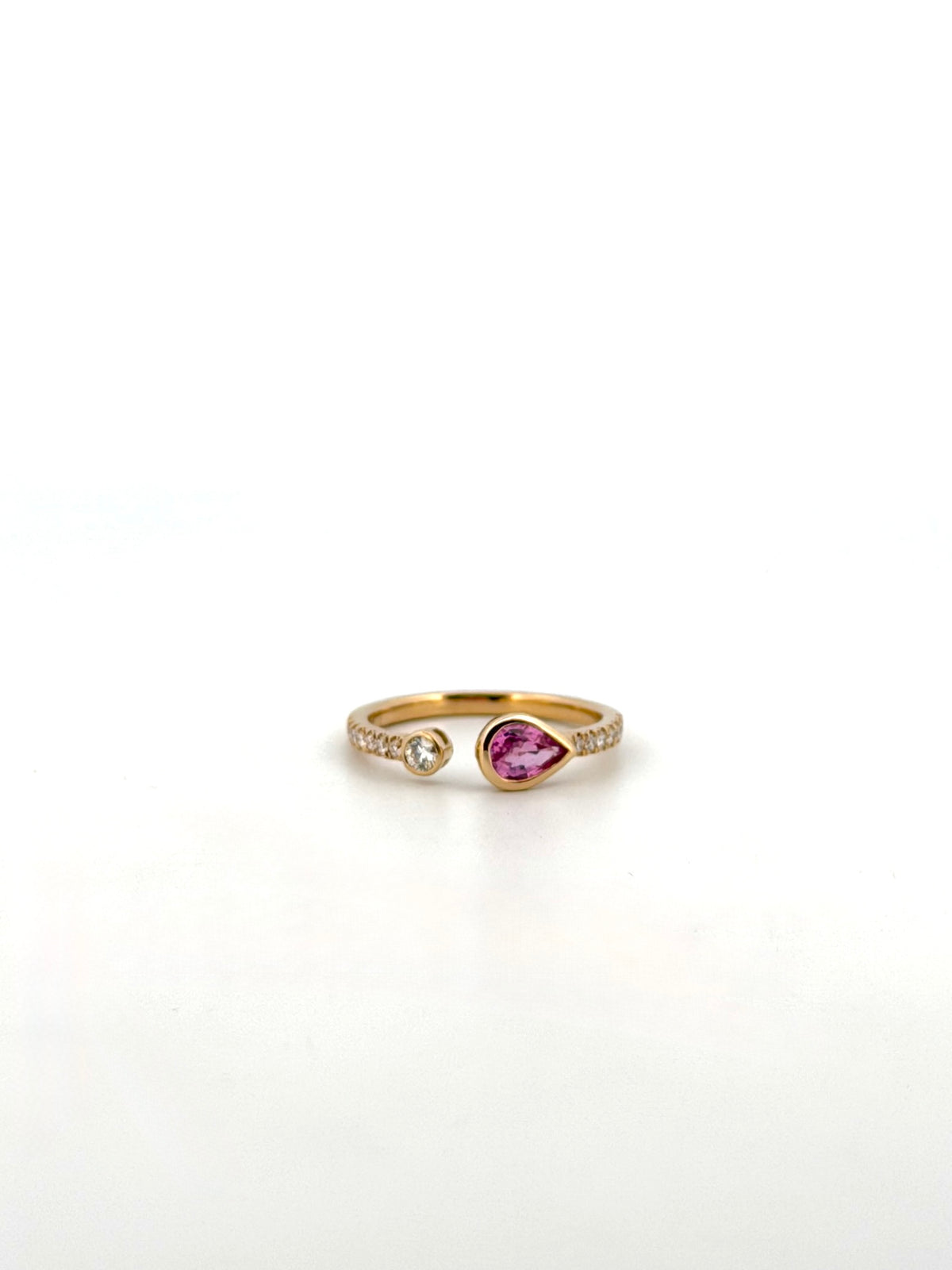 Pear Pink Sapphire and Diamond Open Ring