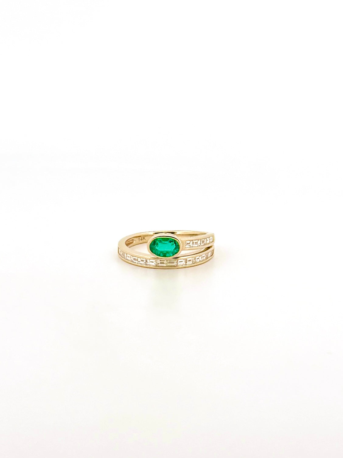 Oval Emerald and Baguette Diamond Wrap Ring