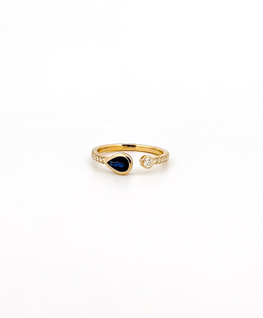 Pear Sapphire and Diamond Open Ring