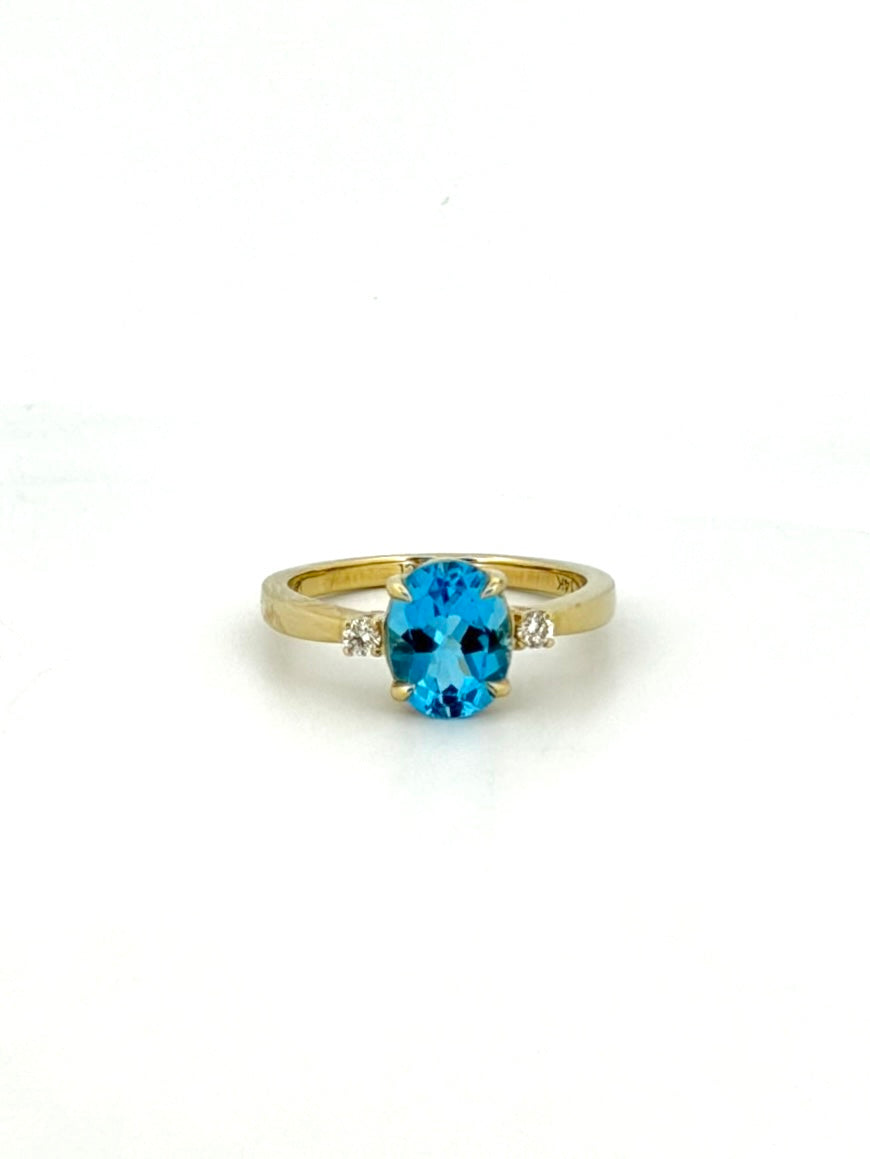 Blue Topaz and Diamond Ring - Prong Set