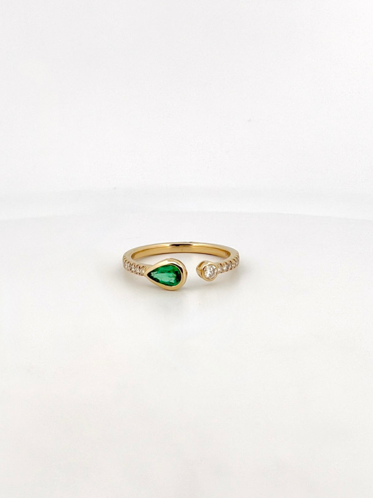Pear Shaped Emerald and Diamond Open Ring