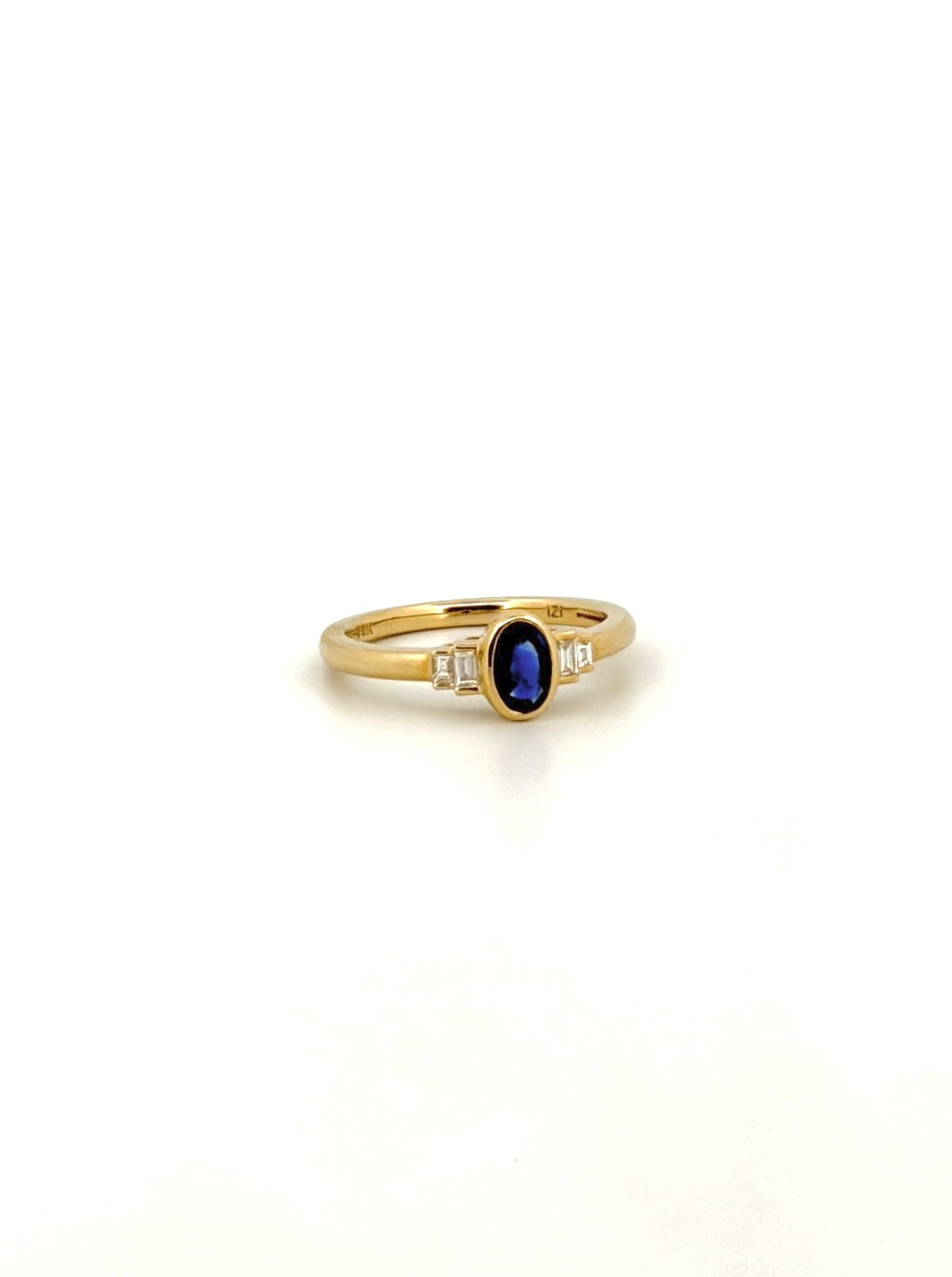 Sapphire and Baguette Diamonds Bezel Ring