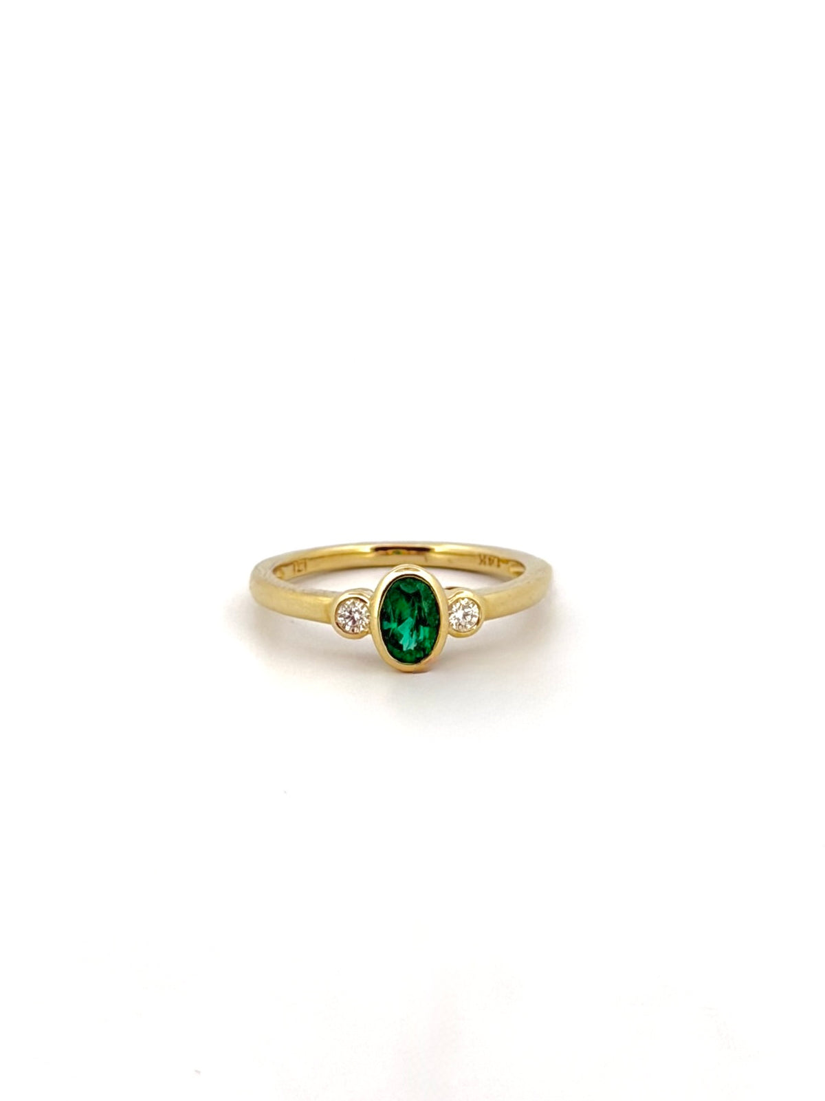 Emerald and Diamonds Bezel Ring