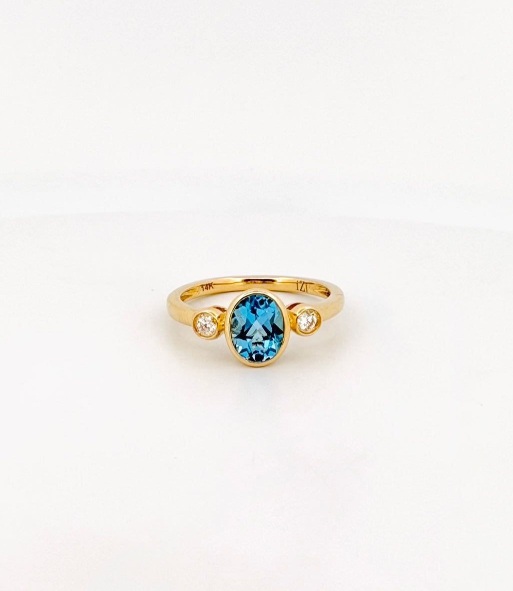 Blue Topaz and Diamond Ring - Bezel Set