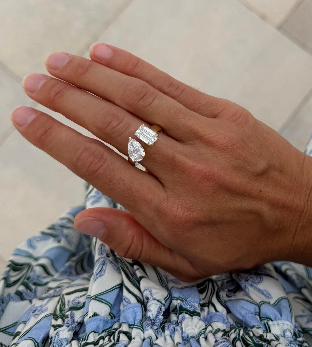 Toi et Moi Ring - Pear and Emerald IGI Lab Diamonds