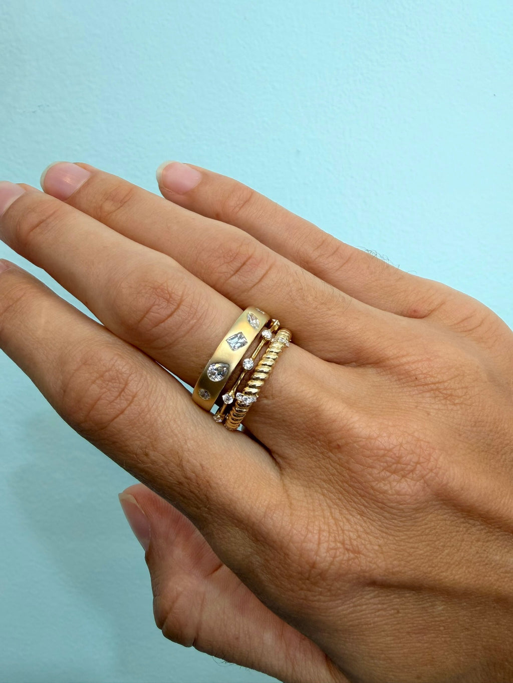 Flush Diamonds & Brushed 14kt Ring
