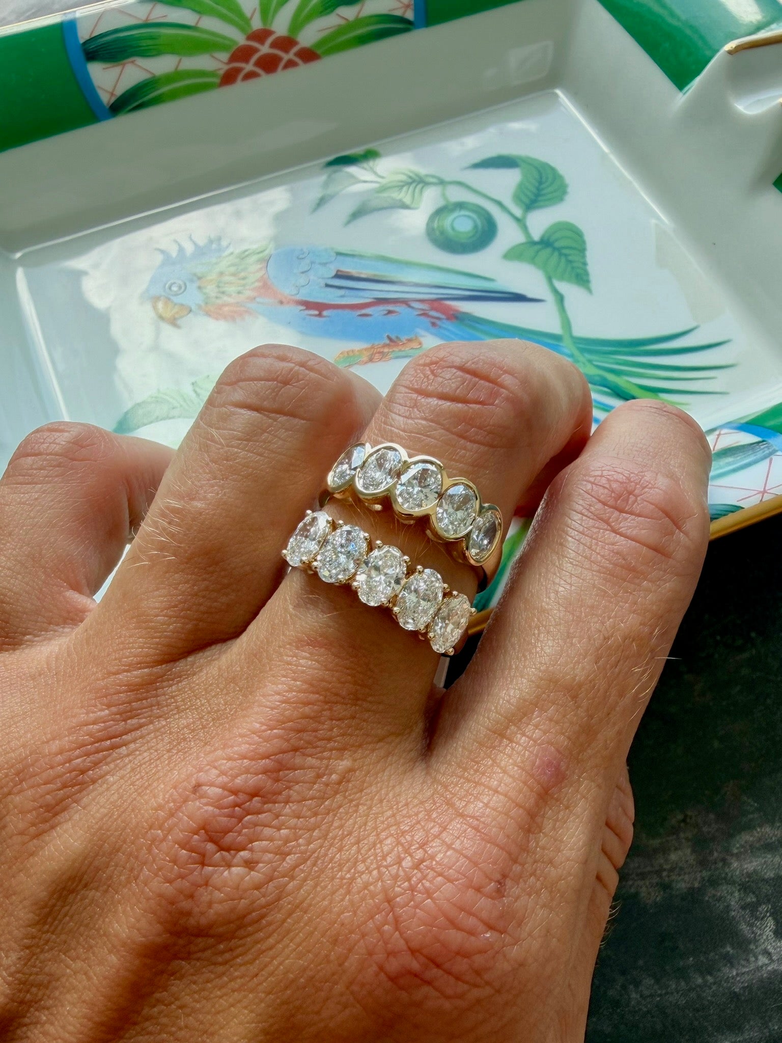 Oval Lab Diamond Half Eternity Bezel Ring