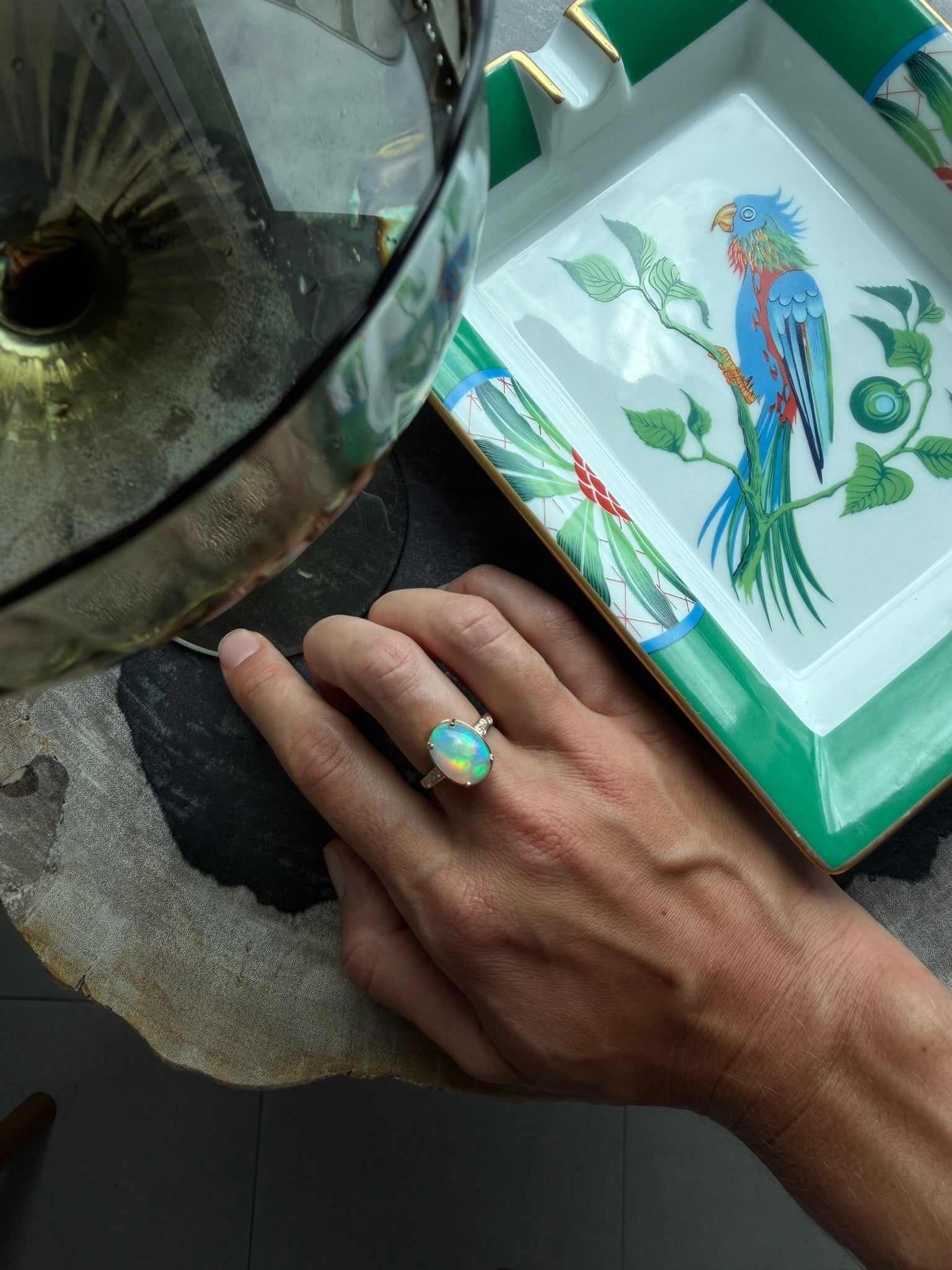 Opal and Brushed Gold Diamond Cocktail Ring - PREORDER