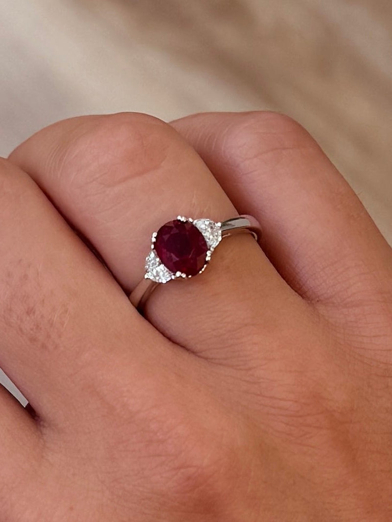 Oval Ruby with Half Moon Diamonds Ring