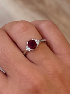 Oval Ruby with Half Moon Diamonds Ring
