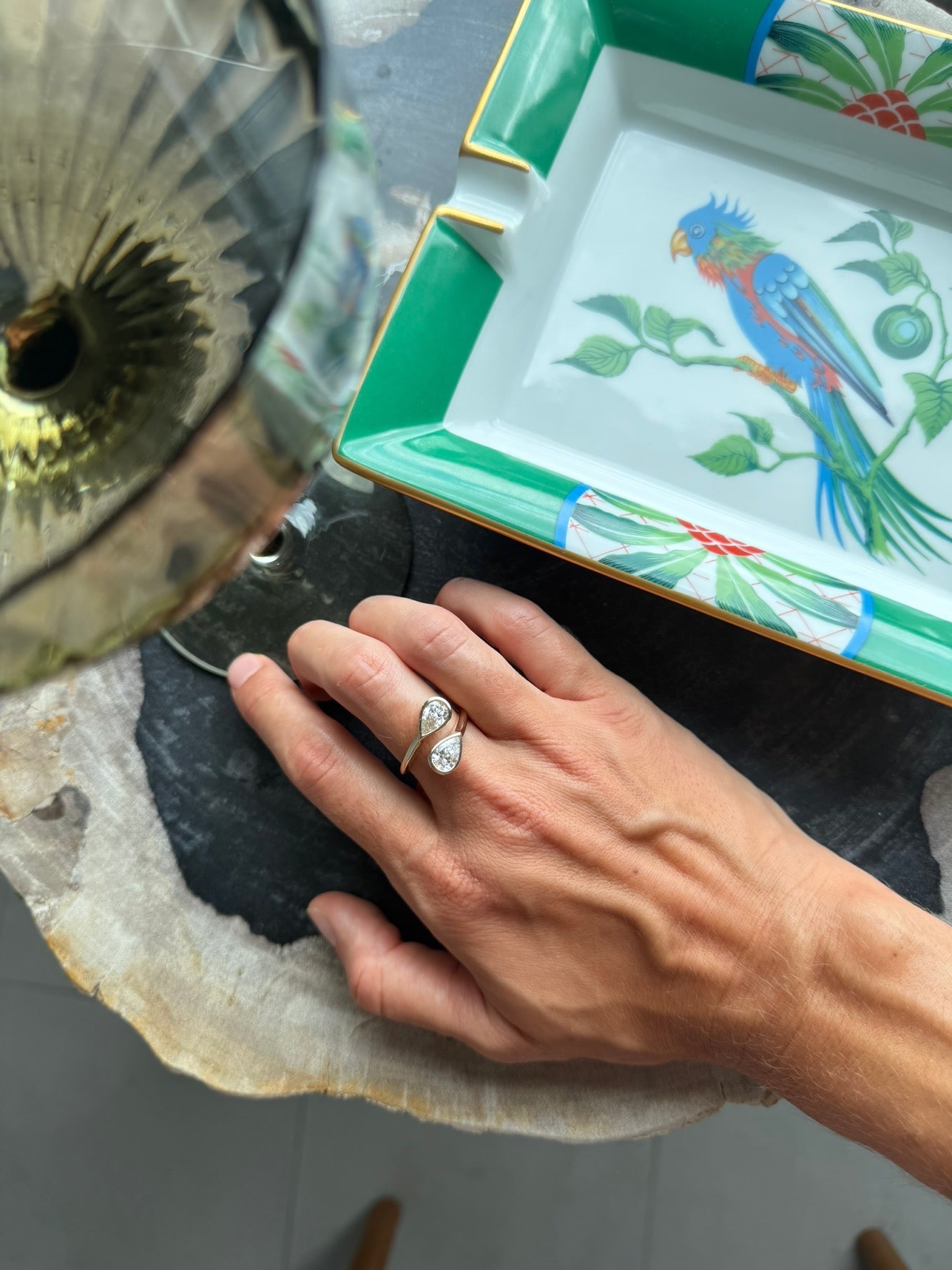 Two Stone Pear Lab Diamond Bezel Wrap Ring