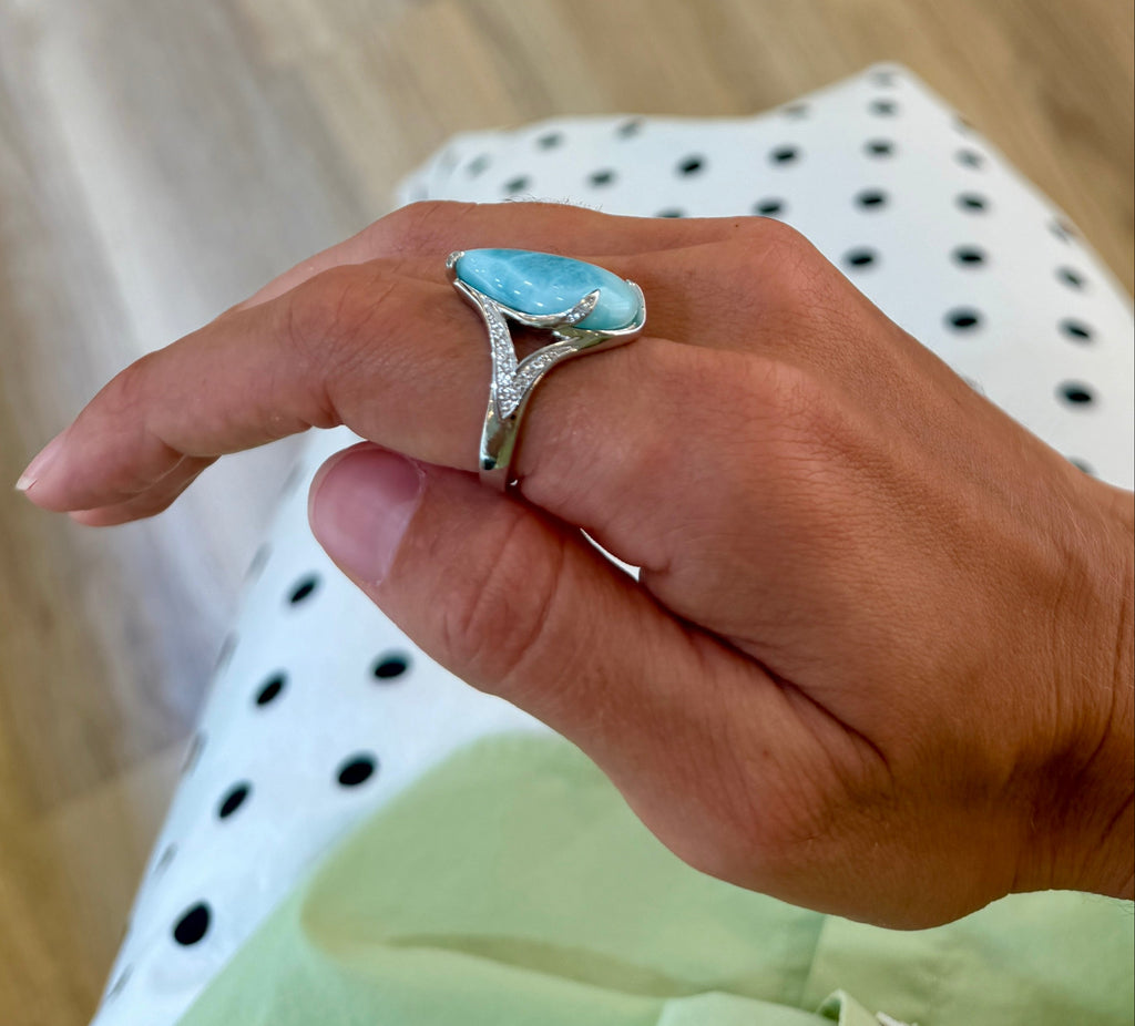 Larimar Pear and Topaz Cocktail Ring