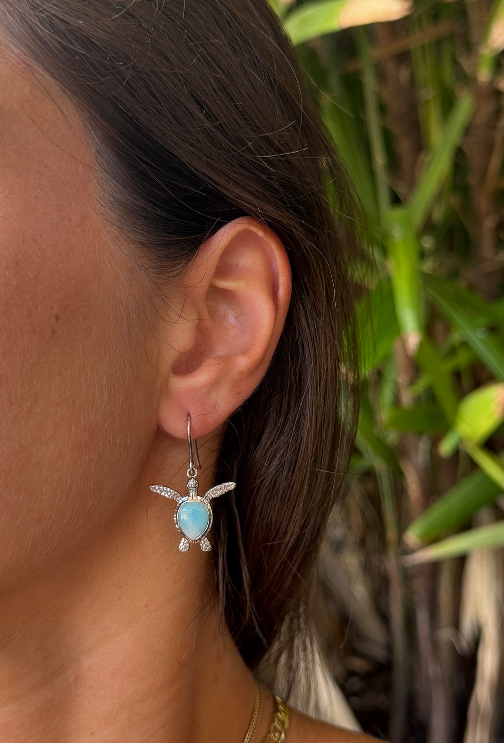 Larimar Sea Turtle Dangling Earrings
