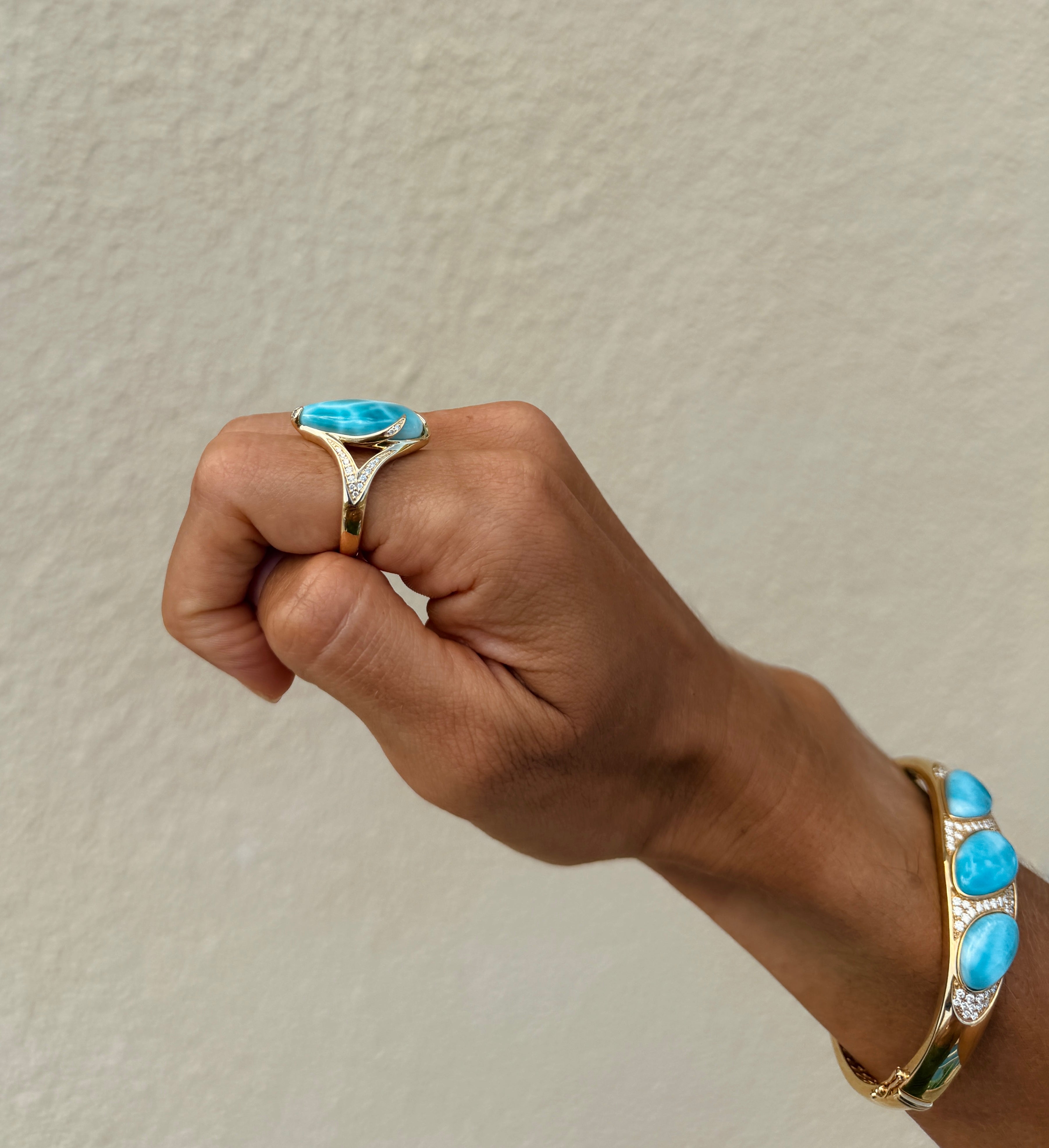 Larimar & Diamond Statement Ring