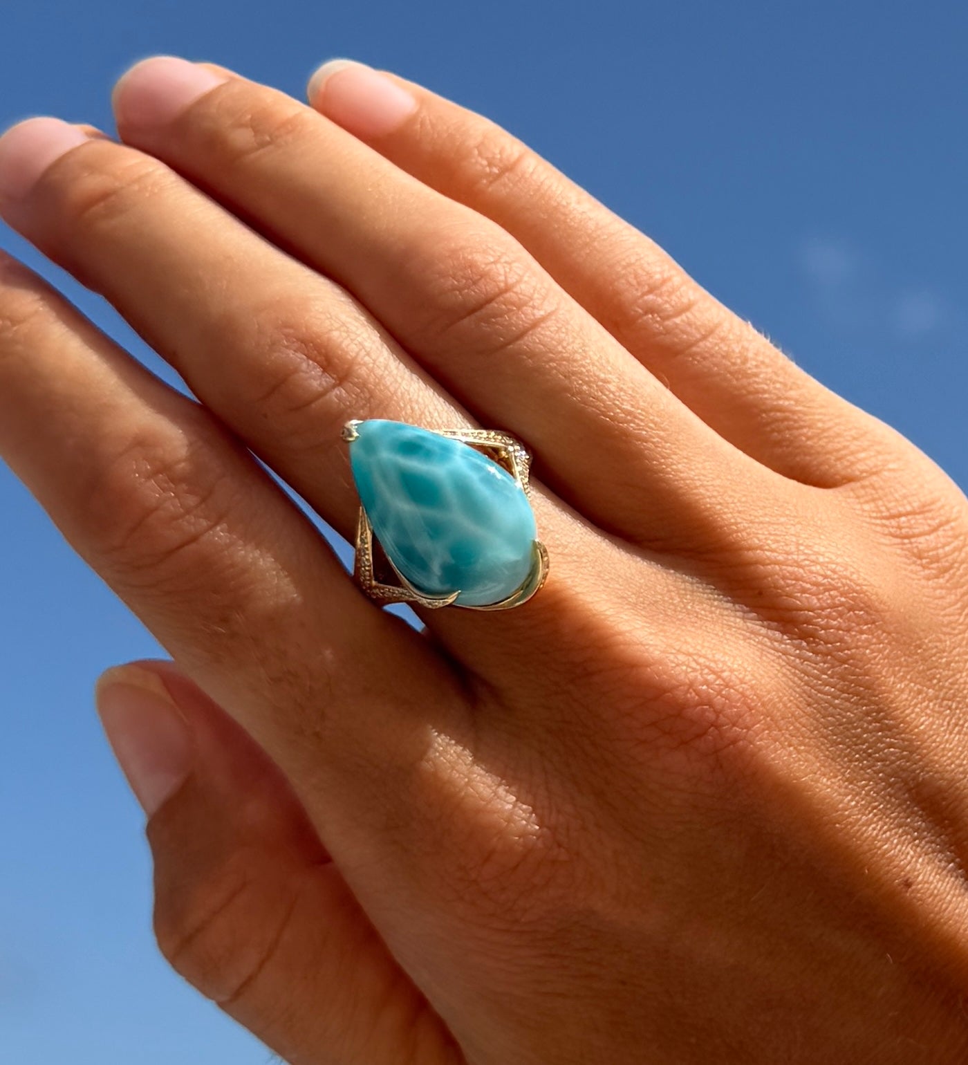 Larimar & Diamond Statement Ring